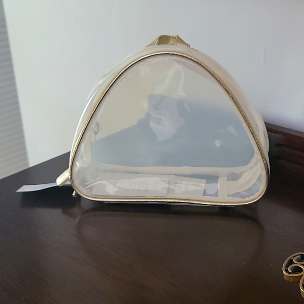 Beauty Cream Clear Cosmetic Zipper Case Clear & Gold Trim Nordstorm 3 Samples